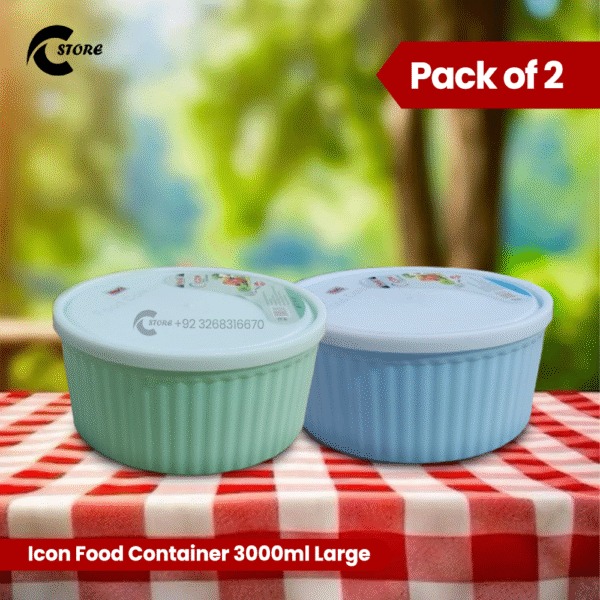 Pack of 2 Icon Food Container 3000ml | Large BPA-Free Microwave & Freezer Safe Bowl | Durable & Versatile Food Storage Solution