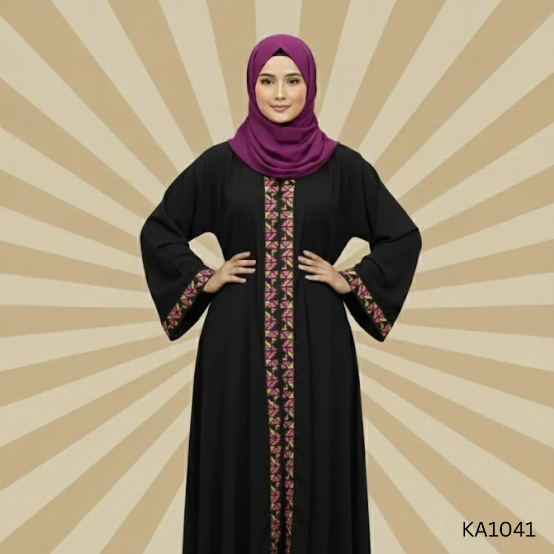 Haya Black Abaya with Shocking Pink Lace | Elegant Upper Style Pure Nada Abaya for Semi-Formal Wear