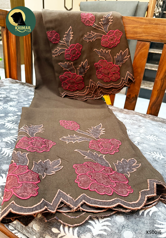 Brown Woolen Applique Shawl 2 Brown Woolen Applique Shawl - Image 2