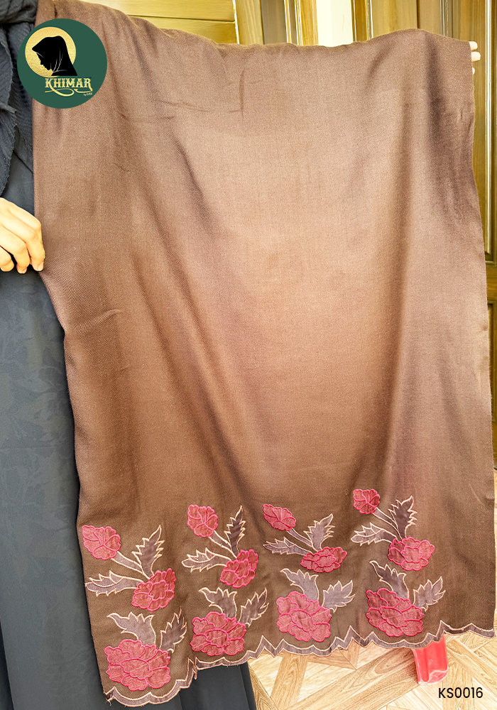 Brown Woolen Applique Shawl 3 Brown Woolen Applique Shawl - Image 3