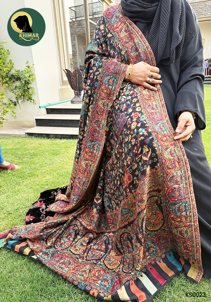 Black Kashmiri Kani Shawl 3 Black Kashmiri Kani Shawl - Image 3