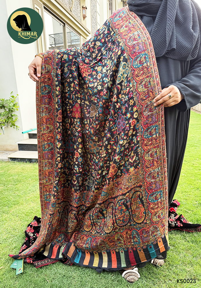 Black Kashmiri Kani Shawl 2 Black Kashmiri Kani Shawl - Image 2
