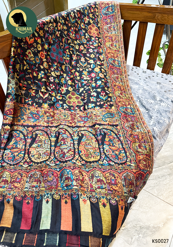 Black Kashmiri Kani Shawl 4 Black Kashmiri Kani Shawl - Image 4