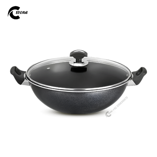 Non Stick Classic Sonex Karahi With Glass Lid | Available in Different Sizes | Non Stick Wok | Ideal For Preparing a Variety of Dishes