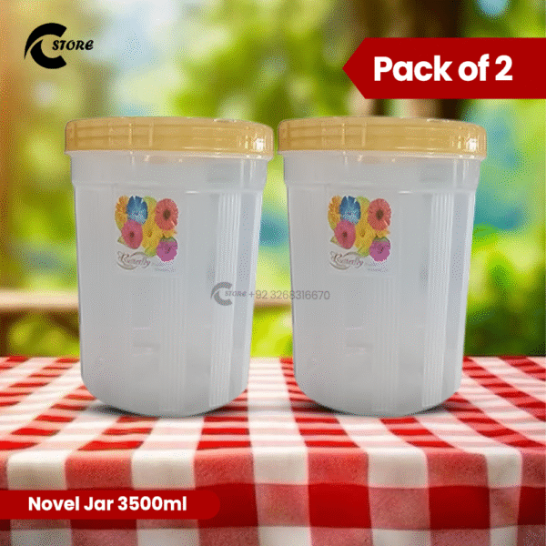Pack of 2 Novel Jar | 3500ml | BPA-Free Clear Plastic Storage Jar With Airtight Lids | For Kitchen, Pantry, and Household Use