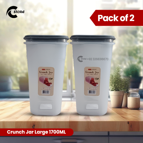 Pack of 2 Crunch Jar | 1700ml | Airtight Kitchen Storage Container With Clamp Lid | BPA-Free, Durable & Stylish