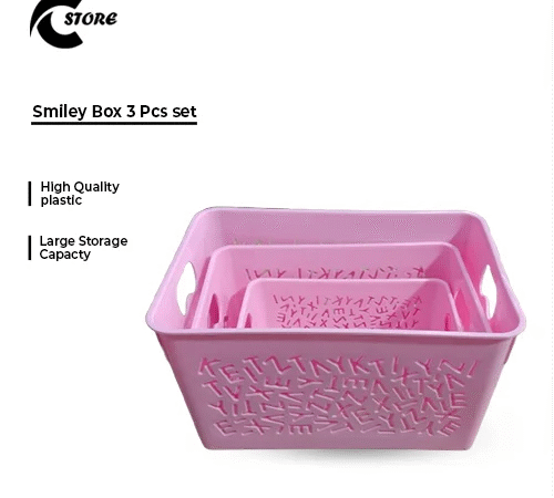 Smiley Box 3 Pcs Set | Cute & Durable Plastic Storage Baskets | For Baby Clothes, Bathroom Accessories & Kitchen Use