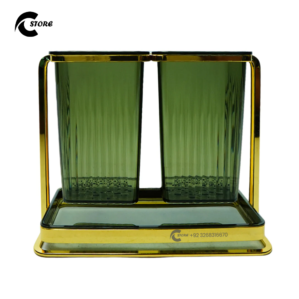 Super Moisture-Proof Double Cup Spoon Holder With Iron Frame and Drainage Holes | 2-Cup Design | Kitchen Racks 1 Spoon Holder