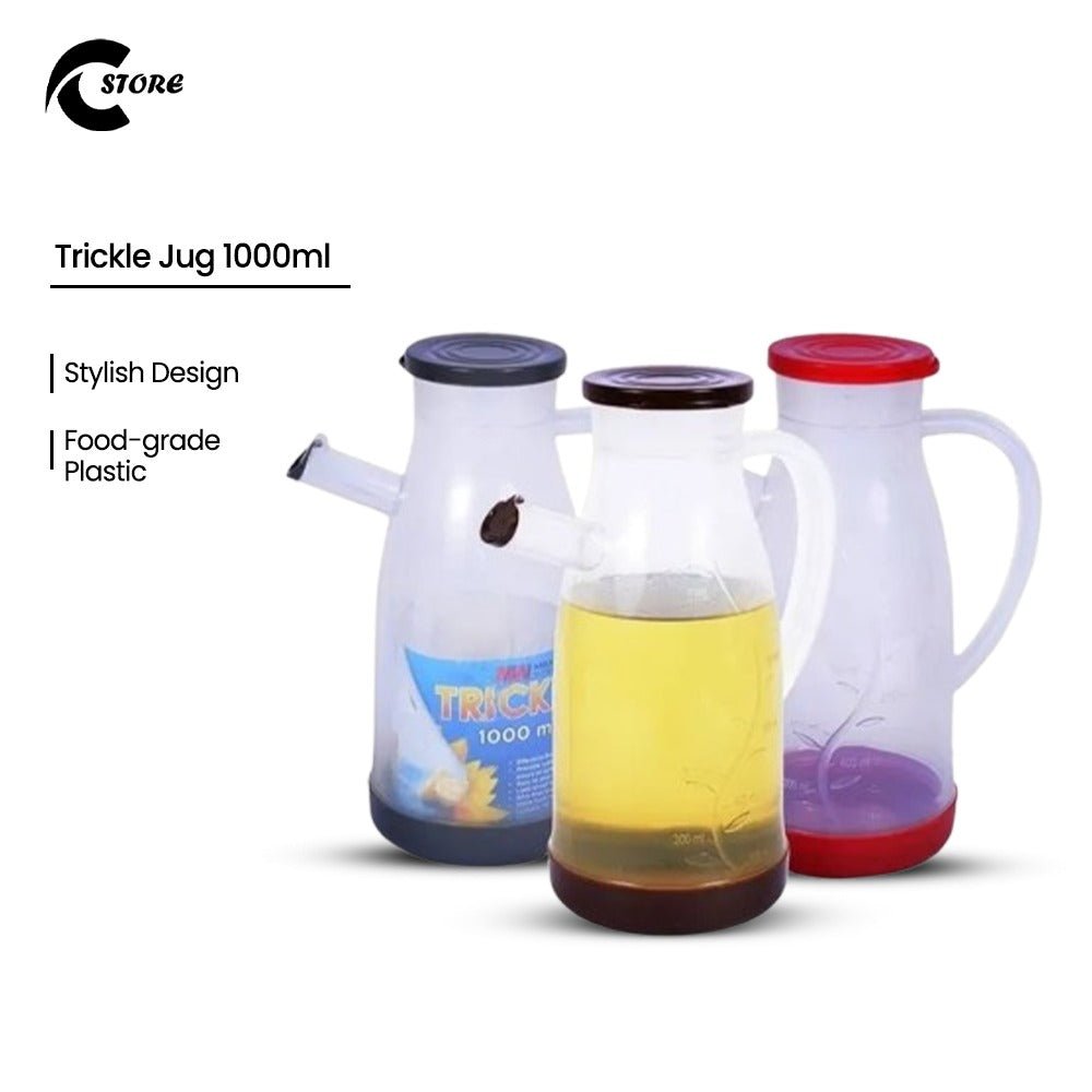 Pack of 3 Trickle Jug 1000 ml | Stylish Oil Dispenser with Measurement Markings, Food-Grade Plastic | Available in Various Lid Colors 2 Pack of 3 Trickle Jug 1000 ml | Stylish Oil Dispenser with Measurement Markings, Food-Grade Plastic | Available in Various Lid Colors - Image 2