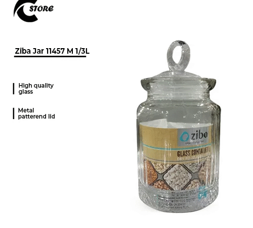Ziba Jar M 1/3 L | Premium Glass Storage Jar With Metal Patterned Lid | Multipurpose Kitchen Organizer