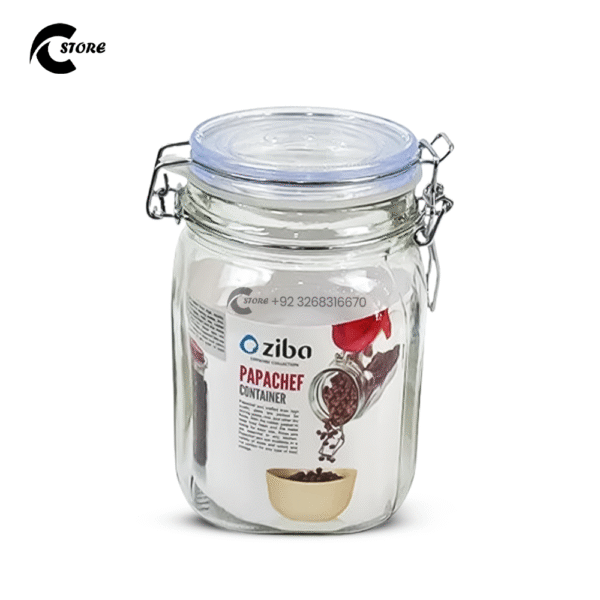 Ziba Jar Medium Size | 750 ml | Premium Glass Storage Jar with Metal Patterned Lid | Perfect for Spices, Beans, Candy & Kitchen Organization