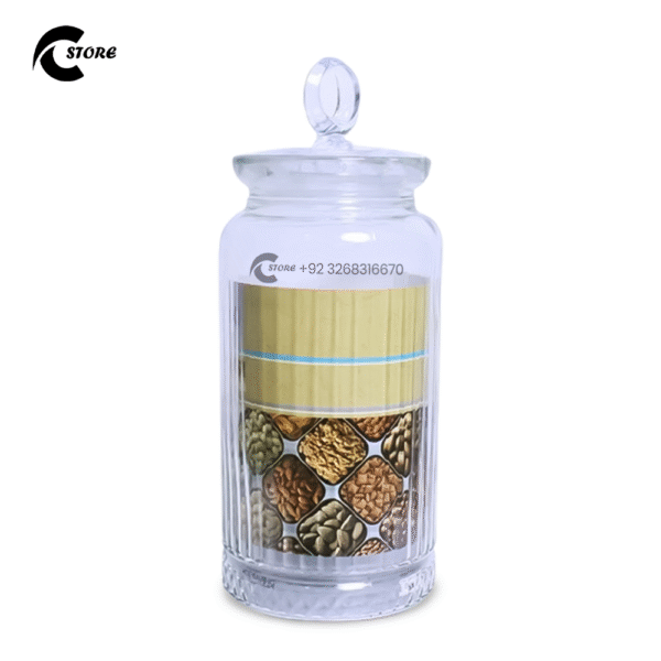 Ziba Jar 1/6 Liters | Large Size | Premium Glass Storage Jar With Metal Patterned Lid | Perfect for Storing Beans, Spices, Candies & Dry Fruits
