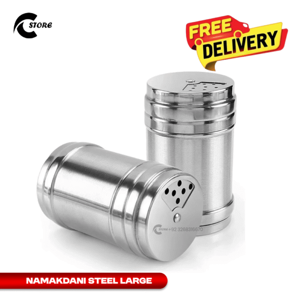 Set of 2 Namakdani Steel Large | Stainless Steel Salt & Pepper Shaker | Durable, Food-Grade & Rotating Lid Spice Dispenser for Kitchen & Dining