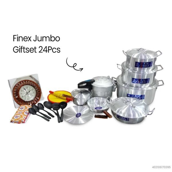 Finex Jumbo Giftset 24Pcs | Complete Cookware & Kitchen Utensils Set with Pressure Cooker, Casseroles & More