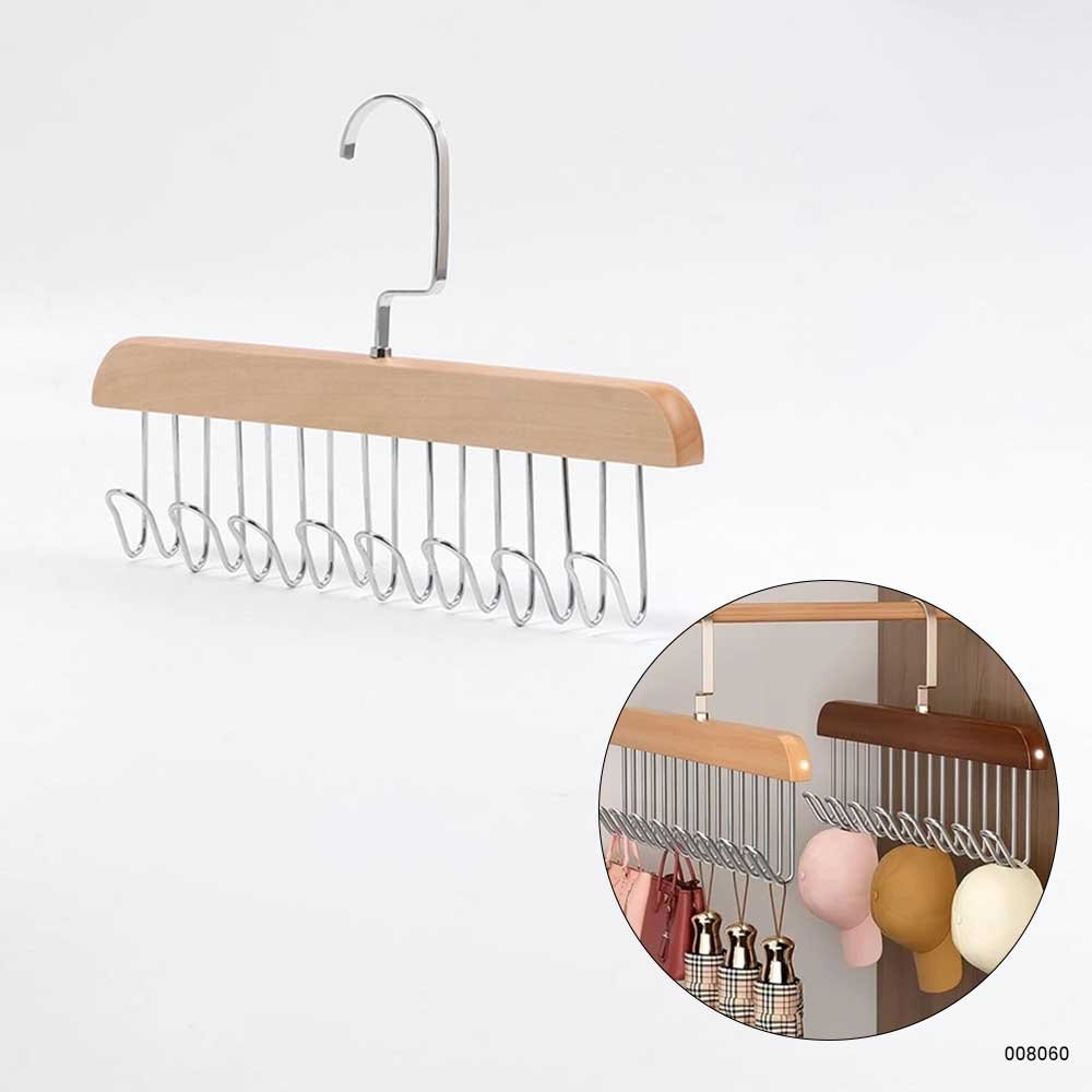 Wooden Hanger With 8 Hooks | Multifunctional Non Slip Storage Organizer for Accessories | Hanger for Clothes 2 Wooden Hanger With 8 Hooks | Multifunctional Non Slip Storage Organizer for Accessories | Hanger for Clothes - Image 2