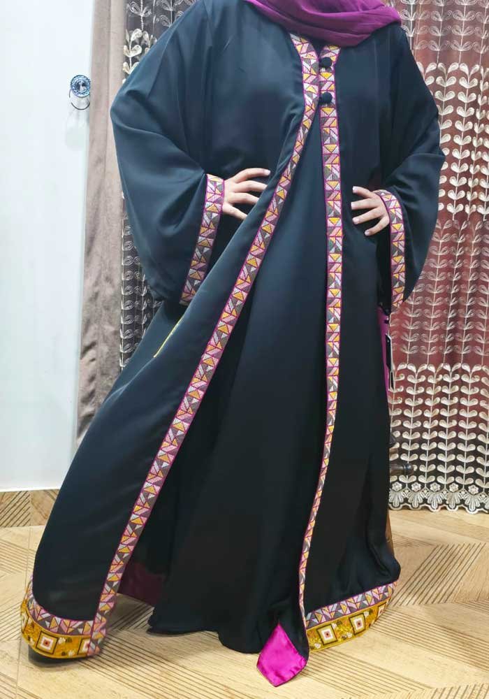 Haya Black Abaya with Shocking Pink Lace | Elegant Upper Style Pure Nada Abaya for Semi-Formal Wear 1 Haya Black Abaya with Shocking Pink Lace | Elegant Upper Style Pure Nada Abaya for Semi-Formal Wear