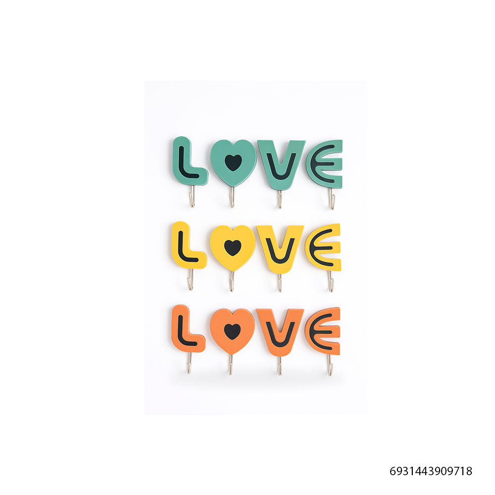 Hook 4 Pcs Love Adhesive Wall Hooks | Elegant Alphabet Key Holder | Plastic & Steel Door Hooks for Clothes, Keys & Accessories 1 Hook 4 Pcs Love Adhesive Wall Hooks | Elegant Alphabet Key Holder | Plastic & Steel Door Hooks for Clothes, Keys & Accessories