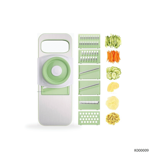 Green Slicer 5 in 1 Multi Use Kitchen Tool | Stainless Steel Surface Multi Cutter | Compact Vegetable & Fruit Slicer | Durable Sharp Blades