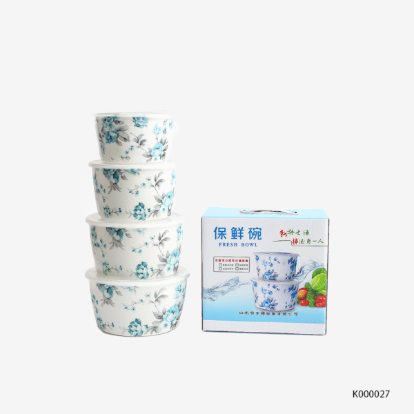 4 Pieces Ceramic Bone Bowl Set with Airtight Plastic Lids | Round Sealed Fresh Food Storage & Serving Bowls | Durable Microwave Safe Ceramic Containers