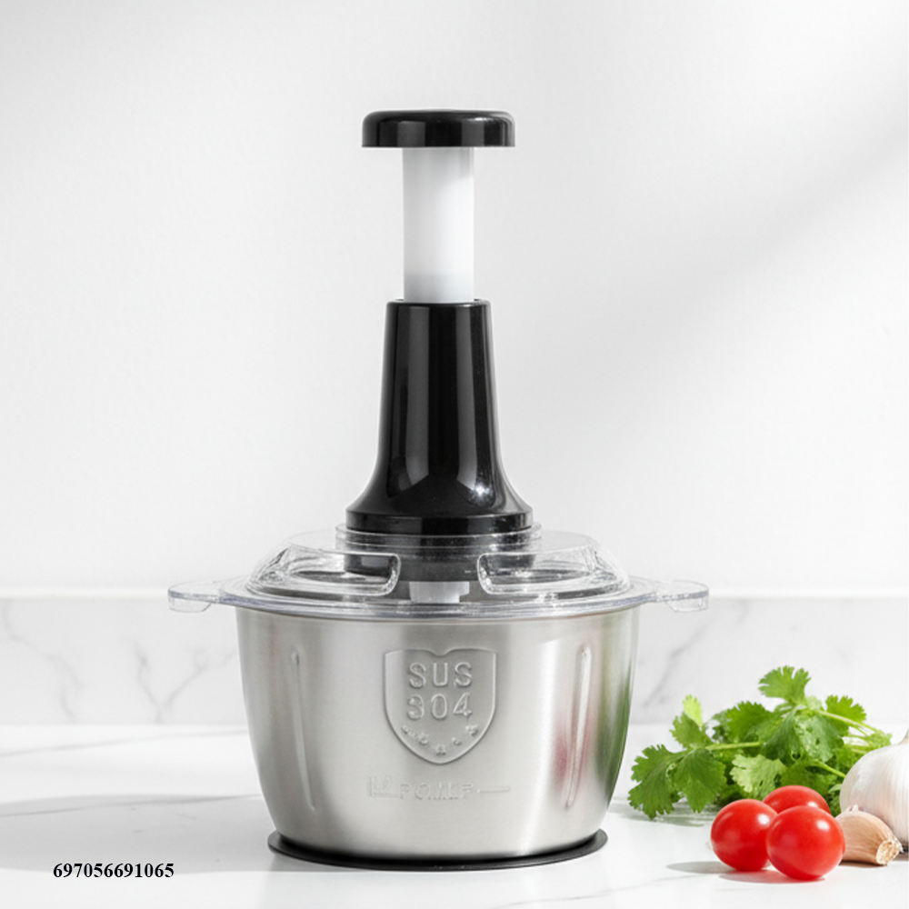 2L Stainless Steel Hand Push Food Chopper with 4 Sharp Blades | Manual Vegetable, Meat & Fruit Cutter | Durable Steel Bowl Vegetable Cutter 5 2L Stainless Steel Hand Push Food Chopper with 4 Sharp Blades | Manual Vegetable, Meat & Fruit Cutter | Durable Steel Bowl Vegetable Cutter - Image 5