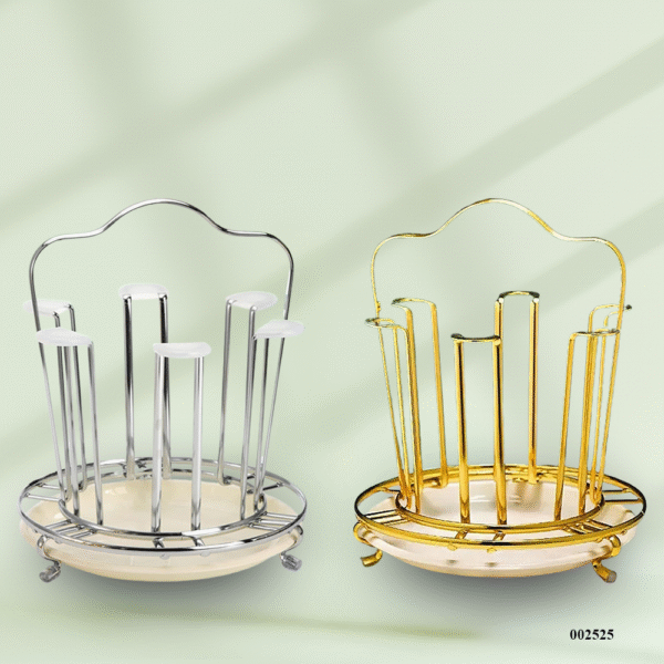 Stainless Steel Glass Holder with White Tray | 6 Cup & Glass Stand Rack | Modern Kitchen Organizer for Daily Use