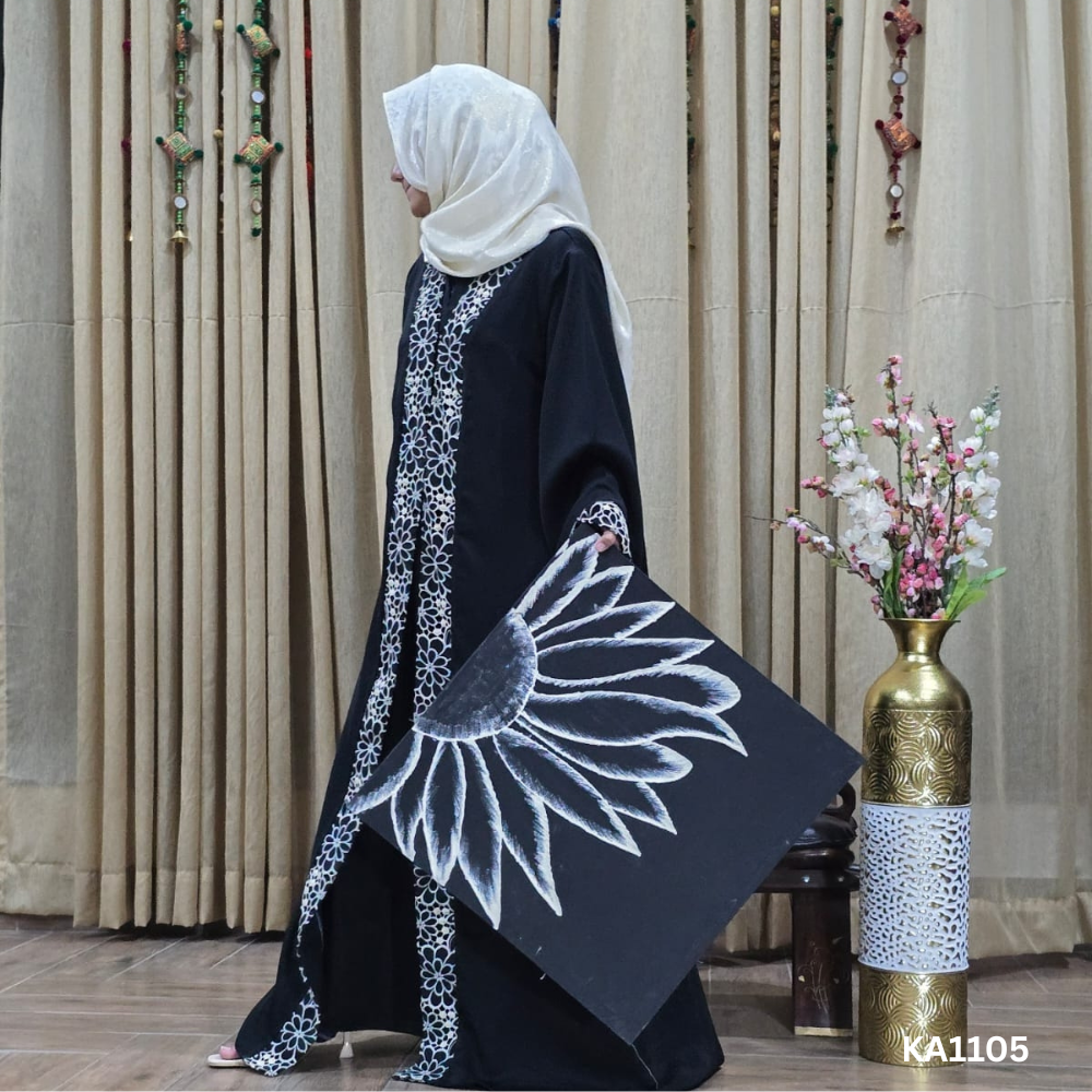 Noir Elegance Upper-Style Abaya (Without Inner) | Premium Nida Fabric with Off-White Cutwork Detailing 3 Noir Elegance Upper-Style Abaya (Without Inner) | Premium Nida Fabric with Off-White Cutwork Detailing - Image 3