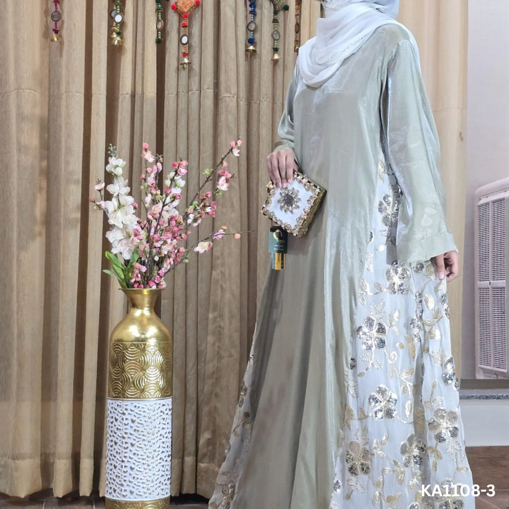 Sitara Pista Green Silk Abaya 1 Sitara Pista Green Silk Abaya