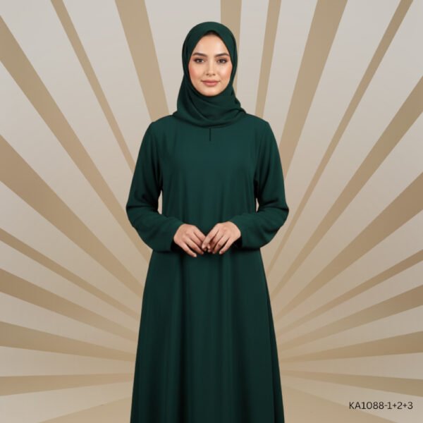 Classic Moongia Green Plain Abaya | Elegant A-Line Nida Georgette Abaya for Everyday Wear | Modest & Comfortable Casual Abaya for Women