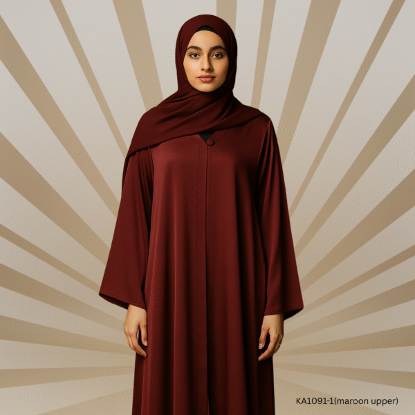 Zahra Plain Upper | Mahroon & Zinc Color | Elegant Korean Nida Abaya Jacket | Modest Outerwear for Everyday & Casual Wear (Without Inner)