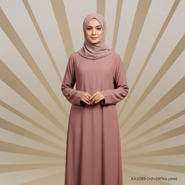 Classic Tea Pink Plain Abaya | Elegant A-Line Style | Floral Pattern with Subtle Glitter | Korean Nida Fabric