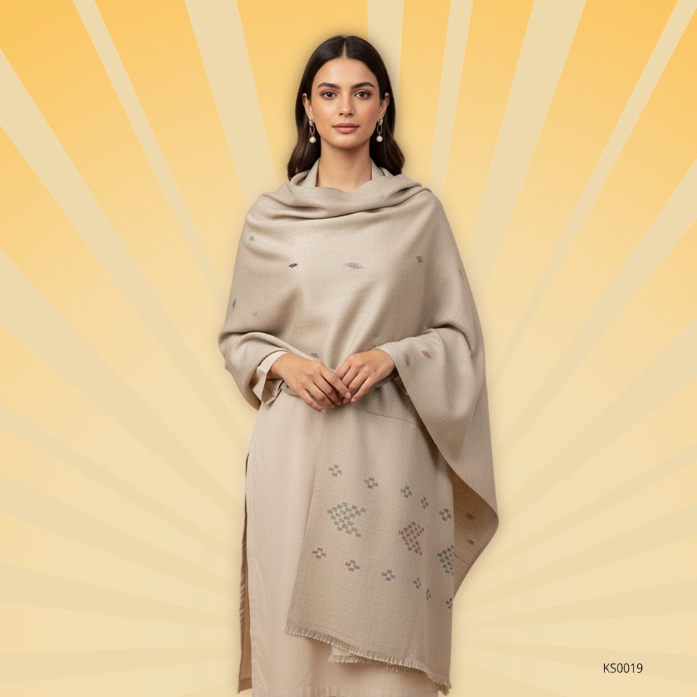 Woolen Light Embroidery Beige Shawl 1 Woolen Light Embroidery Beige Shawl