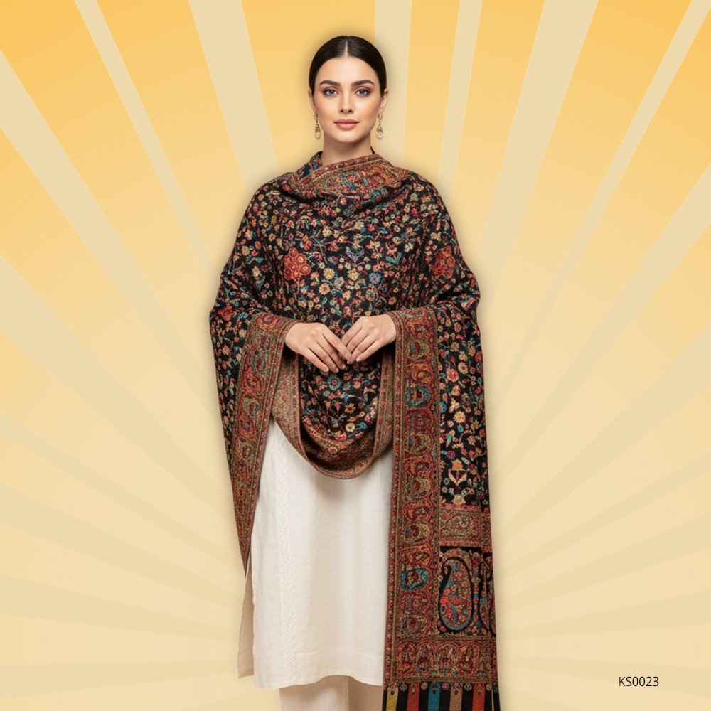 Black Kashmiri Kani Shawl 1 Black Kashmiri Kani Shawl