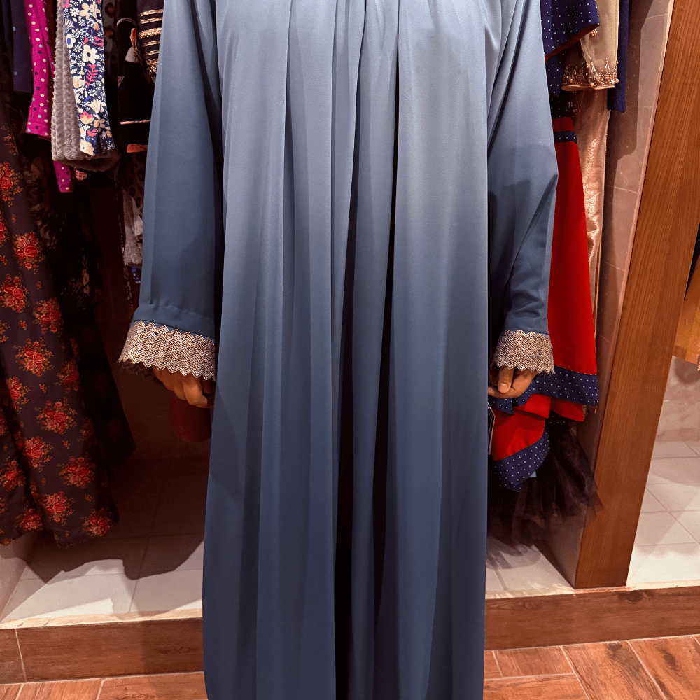 Duoora Front Closed Pleated Abaya for Women | Elegant Georgette Fabric with Lace Sleeve Detailing | Modest & Stylish Casual Abaya in Light and Dark Zinc 2 Duoora Front Closed Pleated Abaya for Women | Elegant Georgette Fabric with Lace Sleeve Detailing | Modest & Stylish Casual Abaya in Light and Dark Zinc - Image 2