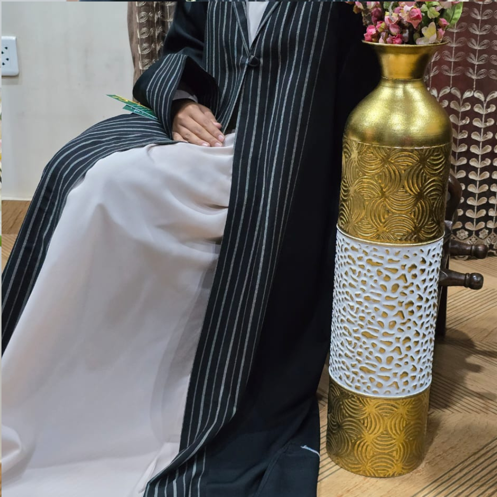 Chic Long Coat Abaya for Women Without inner | Elegant Printed Collar & Cuff Design | Black Semi-Formal Nida & Georgette Fabric 6 Chic Long Coat Abaya for Women Without inner | Elegant Printed Collar & Cuff Design | Black Semi-Formal Nida & Georgette Fabric - Image 6