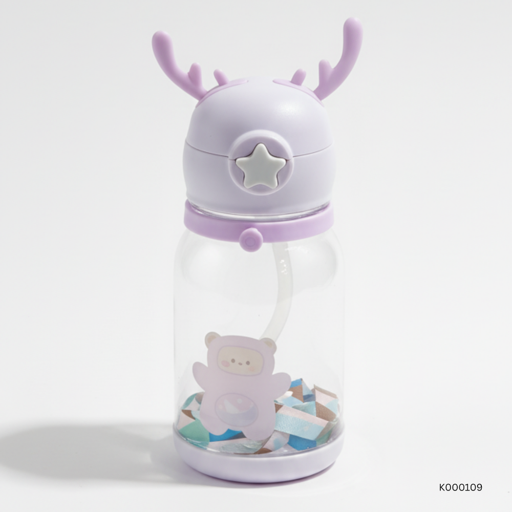 Baby Bottle Sipper Horn 450ml | Kids Straw Water Bottle with Cartoon Antlers | Leak-Proof BPA-Free Tritan Cup with Strap for Toddlers 1 Baby Bottle Sipper Horn 450ml | Kids Straw Water Bottle with Cartoon Antlers | Leak-Proof BPA-Free Tritan Cup with Strap for Toddlers