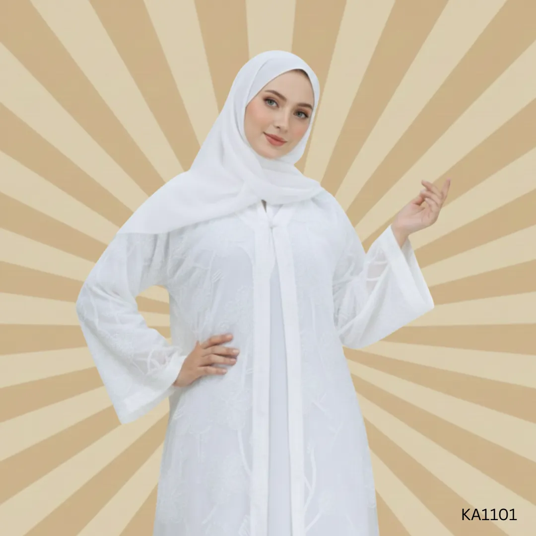 Pearl Whisper Upper-Style Abaya (Without Inner) | Elegant White Embroidered Net Front with Plain Grip Back