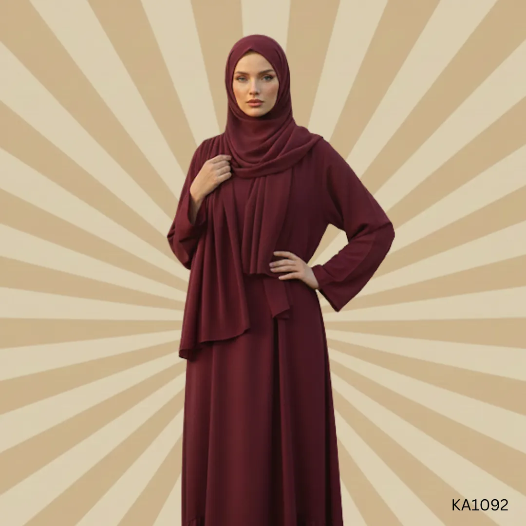 Classic Maroon A-Line Abaya for Women | Elegant Floral Pattern Abaya | Premium Korean Nida Fabric