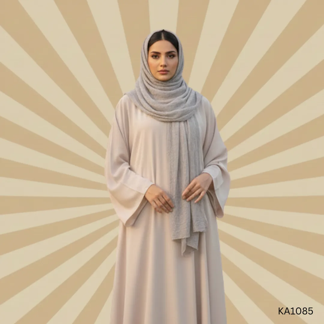 Classic Pinkish Off-White Plain Nida Abaya | A-Line Casual Modest Wear for Women