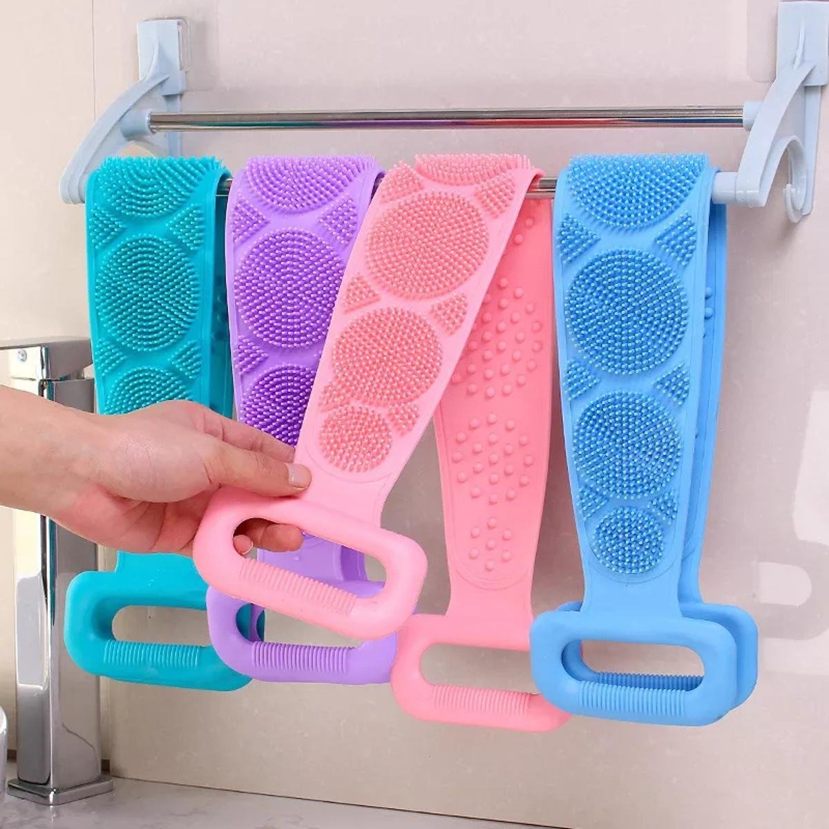 Magic Silicone Bath Belt Body Scrubber | Double Sided Exfoliating Shower Brush for Deep Cleaning & Massage | Extended Rubber Bath Towel 1 Magic Silicone Bath Belt Body Scrubber | Double Sided Exfoliating Shower Brush for Deep Cleaning & Massage | Extended Rubber Bath Towel