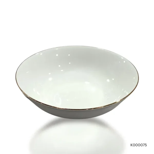 Large White and Gold Opaline Supreme Bone China Bowl | Elegant White Bowl with Gold Trim