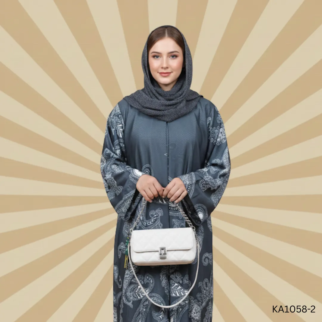 Paisley Grace Grey Abaya | Front Closed Korean Nida Abaya for Women | Semi-Formal Modest Wear