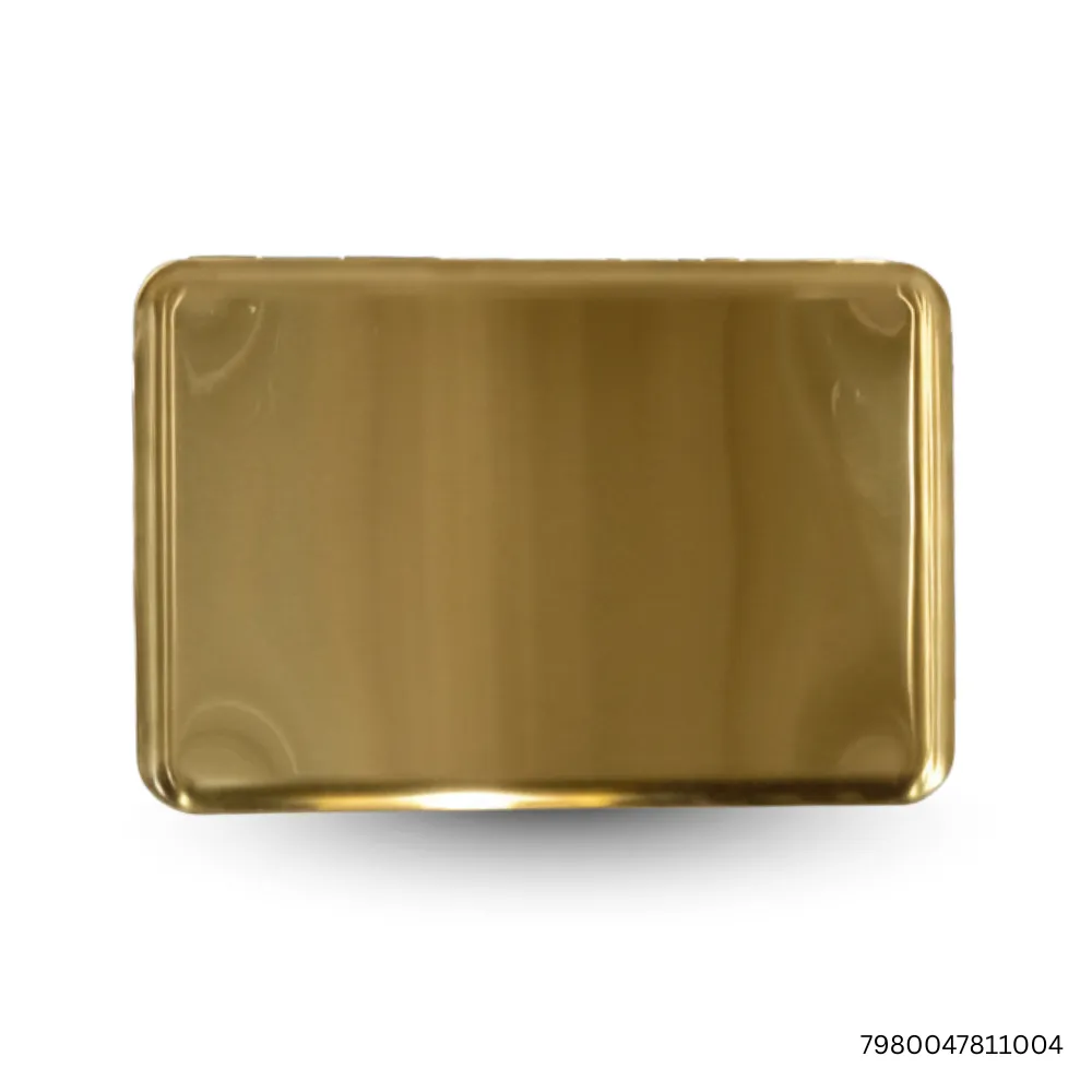 Rectangular Gold-Plated Stainless Steel Serving Tray | Decorative Kitchen & Dining Table Tray | Non-Magnetic, Multipurpose for Food, Drinks, Candles & Home Décor