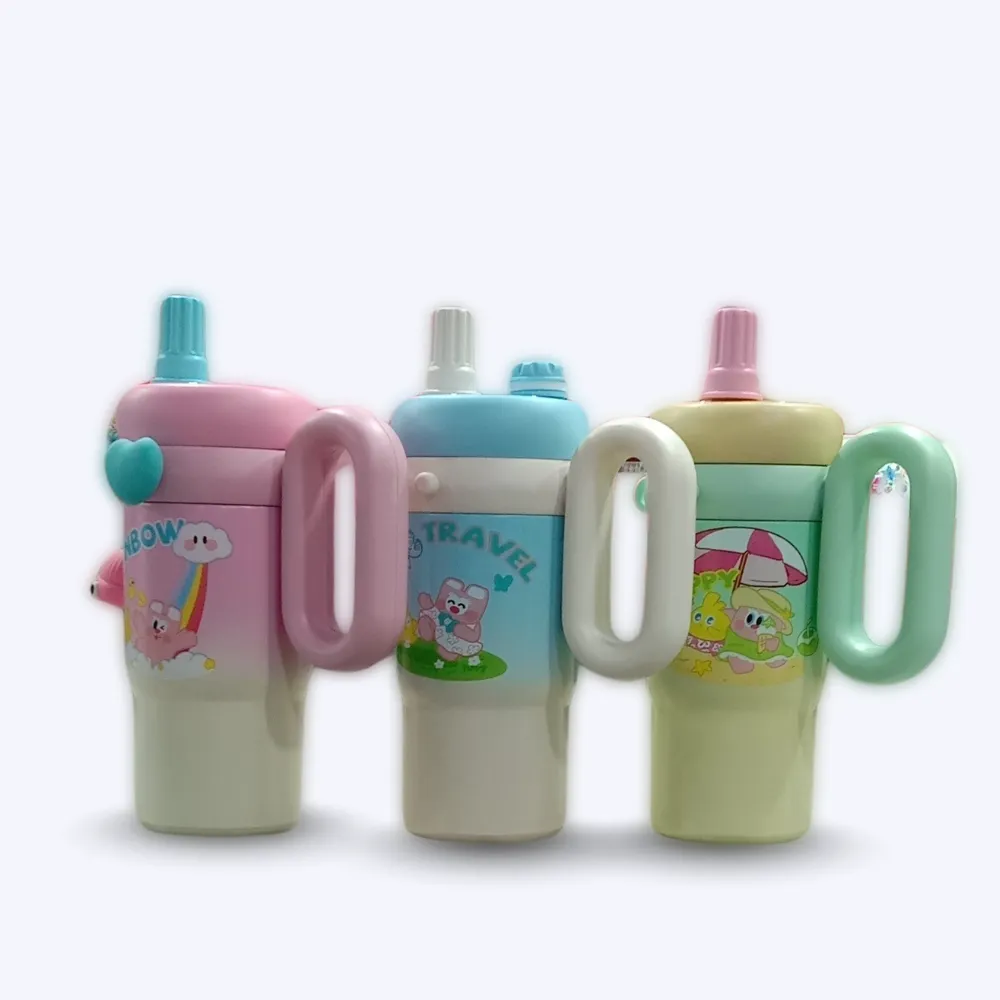 Rainbow Sipper 850ml Insulated Stainless Steel Kids Travel Mug with Straw, Cartoon Design, Leak-Proof Thermos Cup for School & Outdoor Use