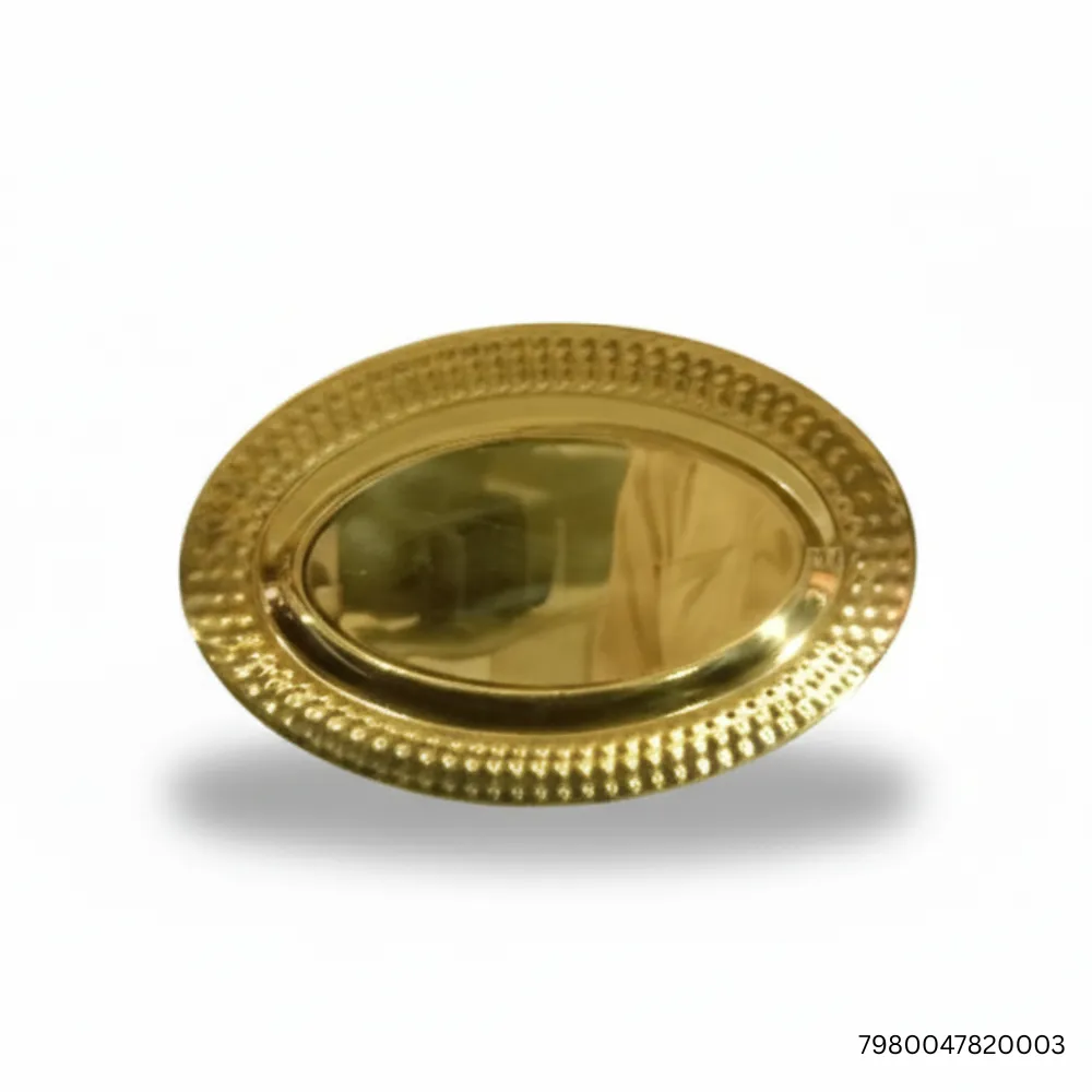 41cm Oval Gold Plated Stainless Steel Serving Tray | Decorative Kitchen & Coffee Table Tray, Non-Magnetic, Multi-Purpose for Dining, Parties & Home Decor