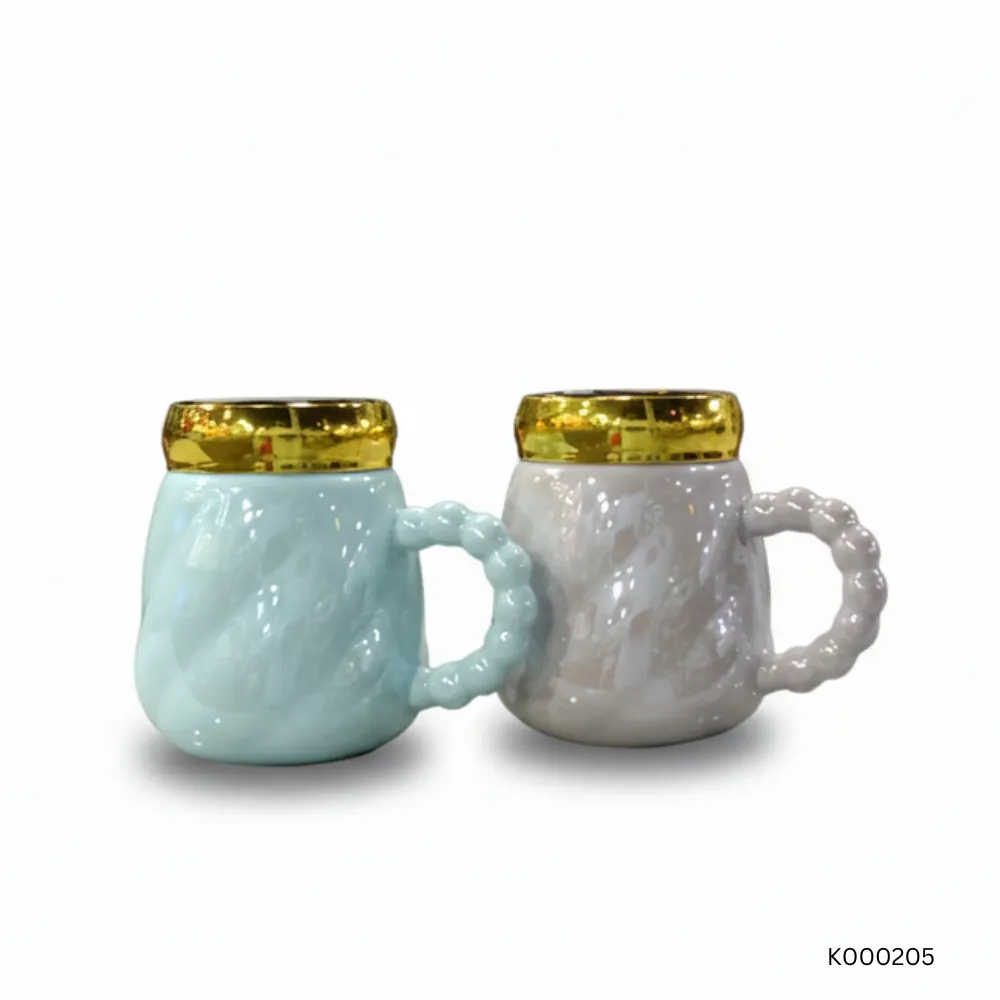 Golden Cover Trendy Glossy Ceramic Mug | Stylish Durable Coffee & Tea Cup, Perfect Gift for Home, Office, and Special Occasions