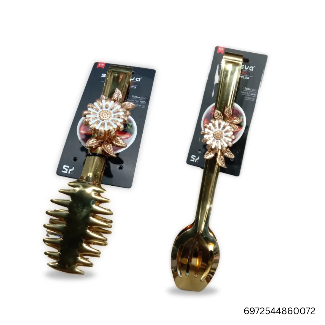 Golden Stainless Steel Serveware Tong | Elegant Fancy Tongs with Scalloped Edges | Heat-Resistant, Non-Slip Grip & Dishwasher Safe | Ideal for Home & Professional Use