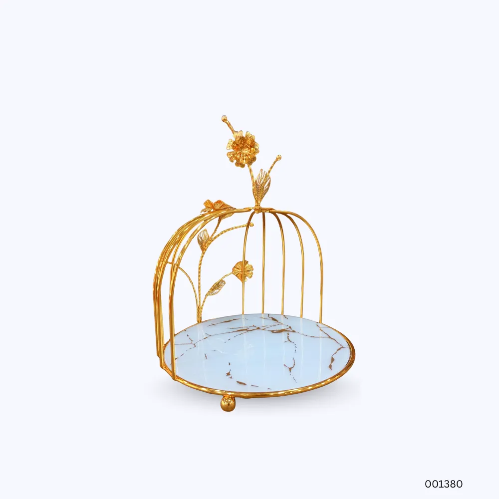 Gold Cage Decorative Stand with Marble Base | Single Tier Makeup & Cosmetic Organizer 4 Gold Cage Decorative Stand with Marble Base | Single Tier Makeup & Cosmetic Organizer - Image 4