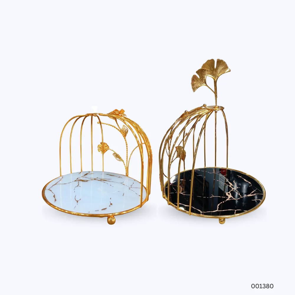 Gold Cage Decorative Stand with Marble Base | Single Tier Makeup & Cosmetic Organizer