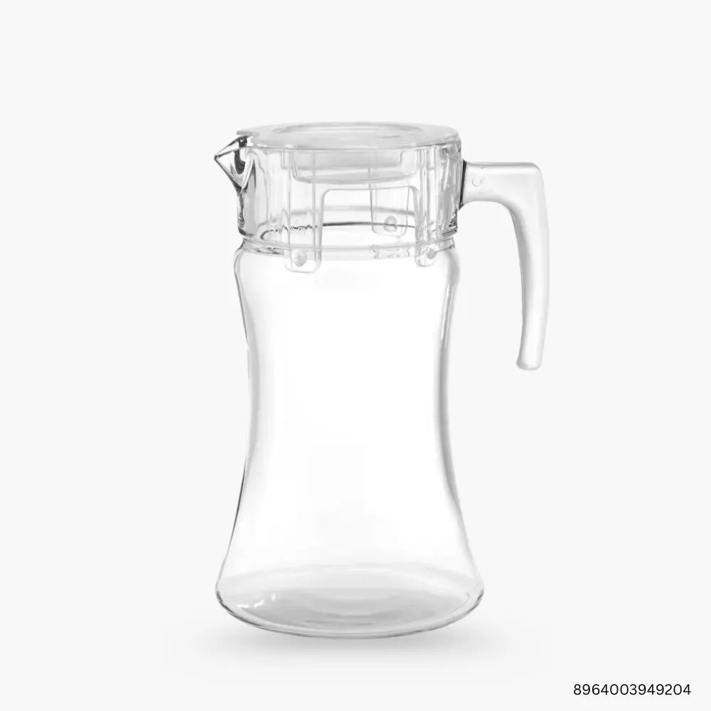 Green Apple Clear Glass Water Jug with Lid | 1.38 Liter Juice, Oil & Sauce Serving Jug