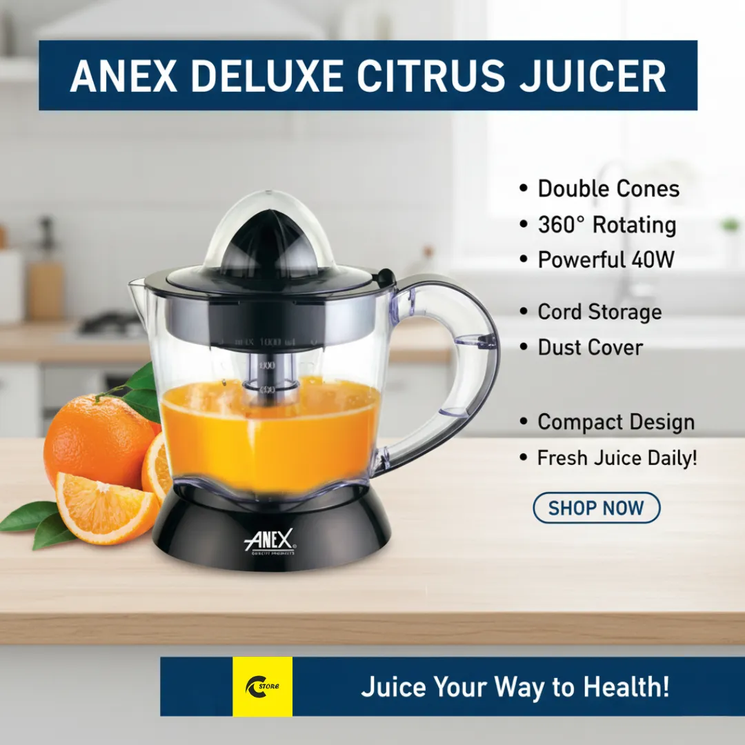 Anex Deluxe Citrus Juicer | Electric Orange & Lemon Juicer | Double Cone Design | 40W Powerful Motor | 360° Rotating Cone | Fresh Juice Extractor for Home & Kitchen 2 Anex Deluxe Citrus Juicer | Electric Orange & Lemon Juicer | Double Cone Design | 40W Powerful Motor | 360° Rotating Cone | Fresh Juice Extractor for Home & Kitchen - Image 2